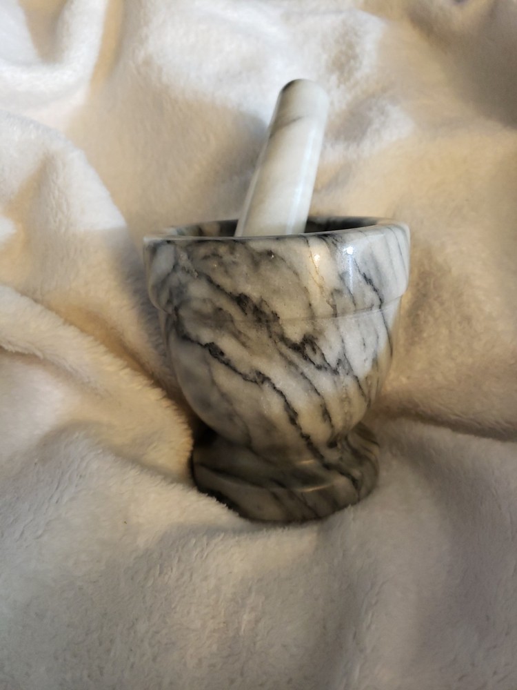 Vintage  Solid Marble  Heavy Stone  Pestle And Mortal Set  Spice Herbs Grinder