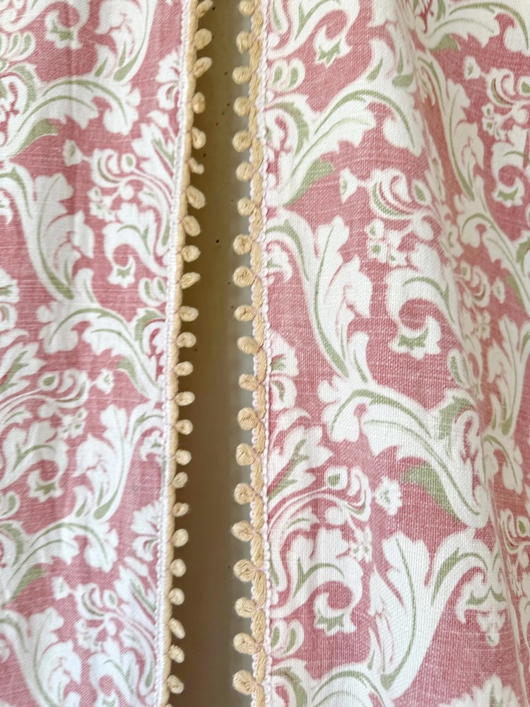 100x43 2 French linen salmon pink set green white curtains drapes country shabb