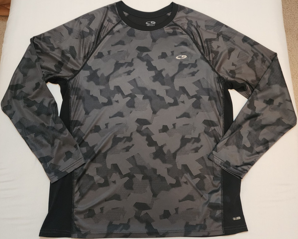Champion C9 Running Duo Dry Black & Grey Pixel Camo Athletic Long Sleeve Mens XL