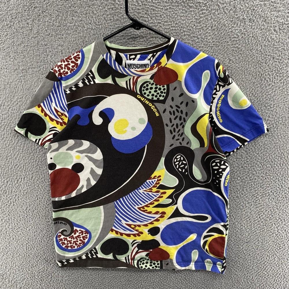 Moschino T Shirt Mens Large Multicolor Abstract Graphic Couture Made In Italy-image