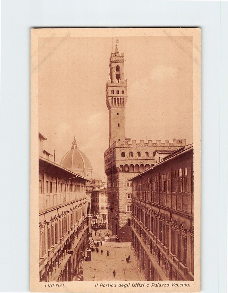 Postcard Il Portico degli Uffizi e Palazzo Vecchio Florence Italy