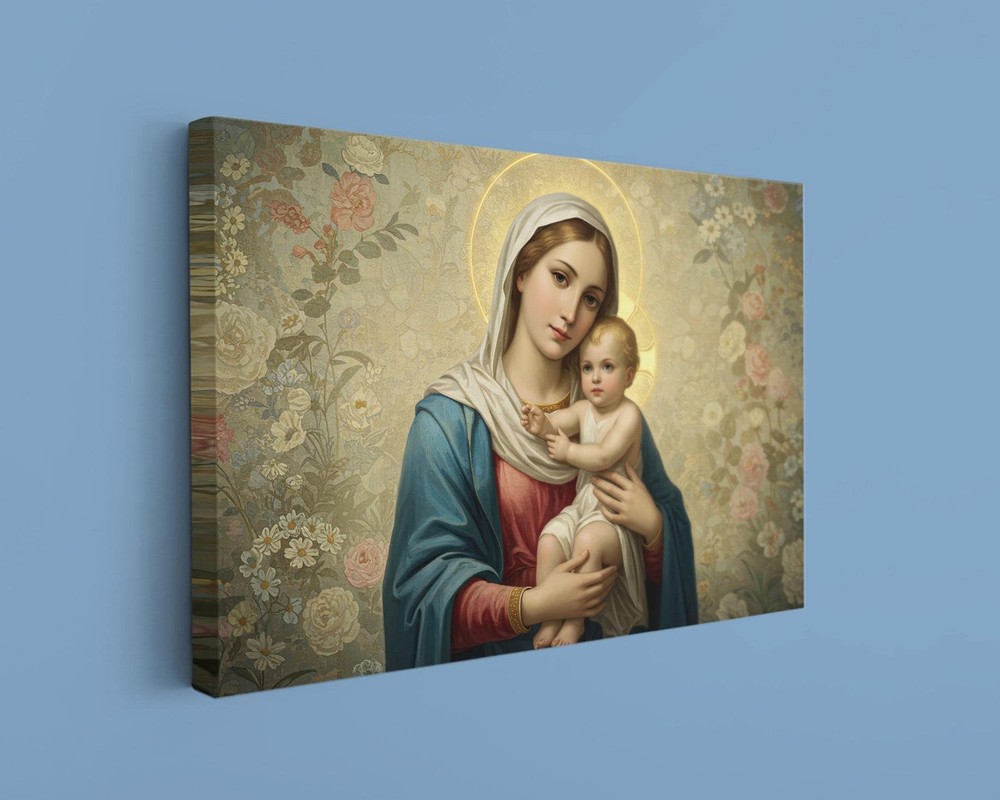 Virgin Mary Canvas Baby Jesus Religious Art Christian Decor Wall Poster
