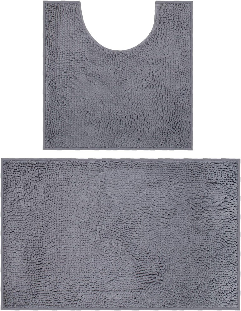 VAGAU Chenille Bath Mat Set 20x32 & 20x20 Dark Grey Rugs