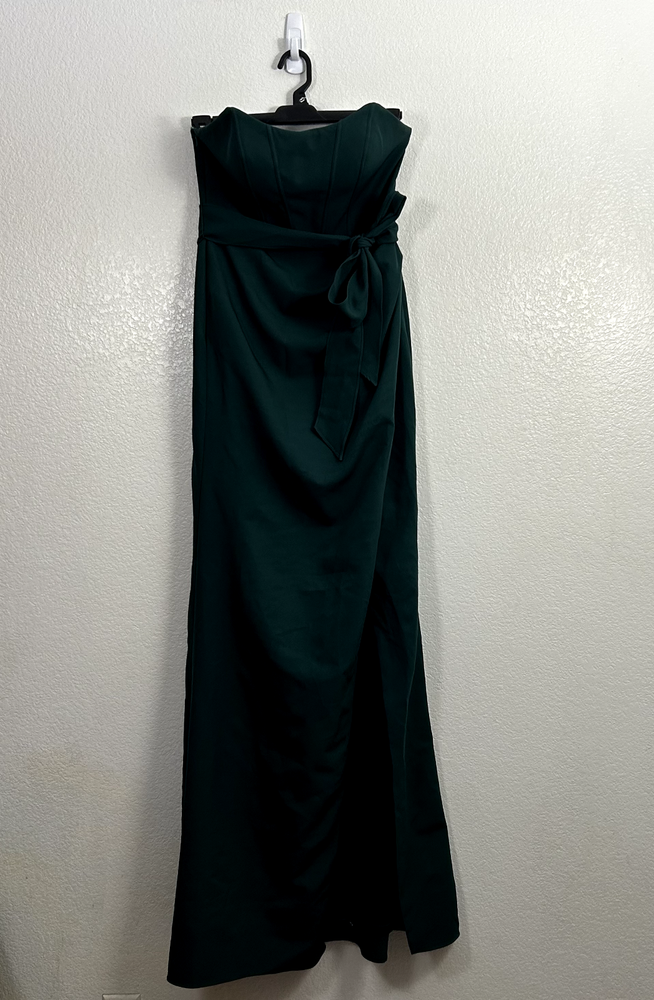 Revelry Dress Size 8 Emerald Amara Crepe Strapless Belted Bridesmaid Gown Ball
