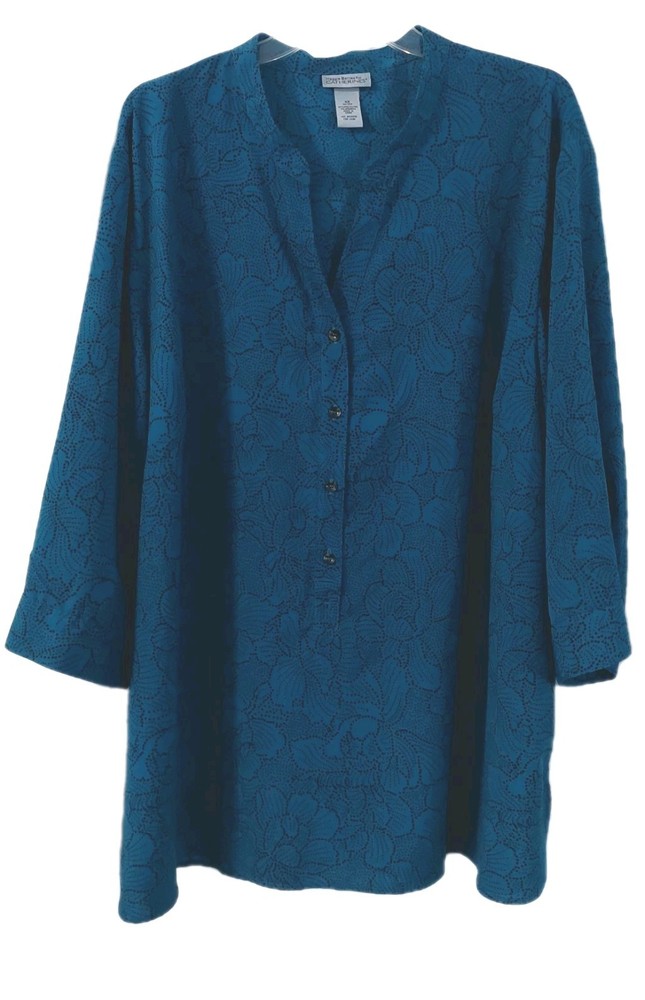 Maggie Barnes Womens Shirt Size 3X Pullover Blue Floral Print Blouse Top