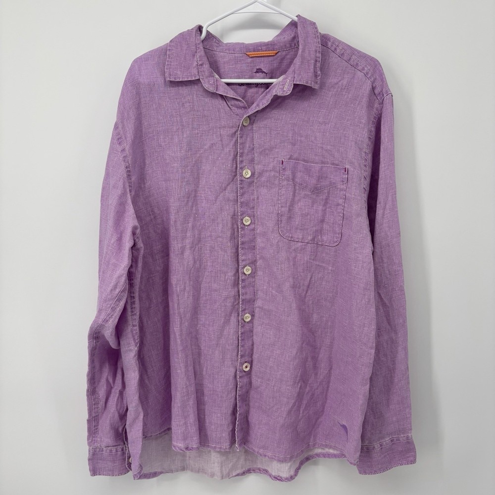 Tommy Bahama Long Sleeve Shirt Light Purple 100% Linen Men’s Large Button Up