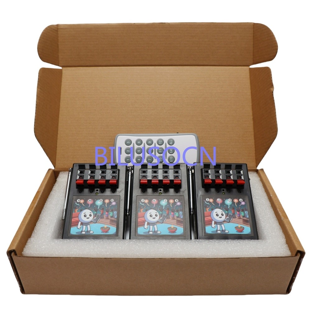 NEW Bilusocn 12 Cue Wireless Fireworks Firing system Remote time adjustable