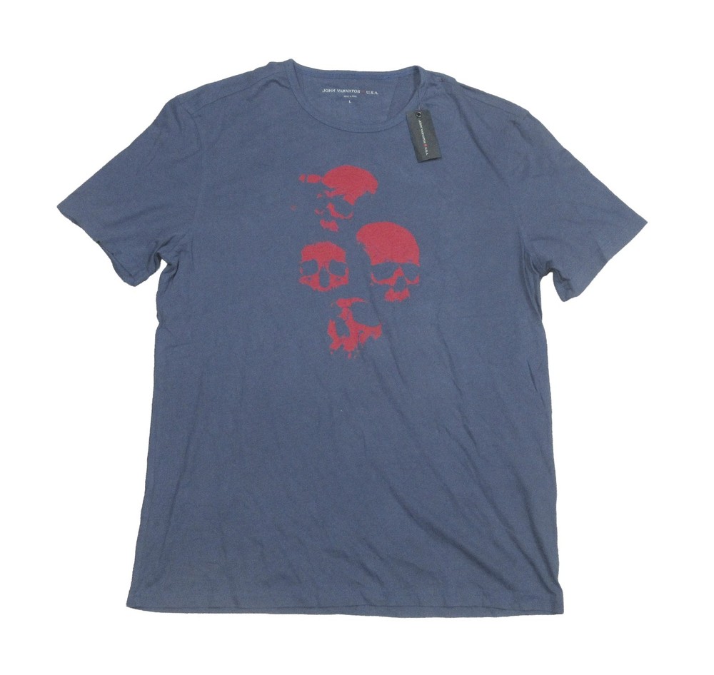 John Varvatos Men's Blue Skull Graphic Crew-Neck Short Sleeve T-Shirt (L)