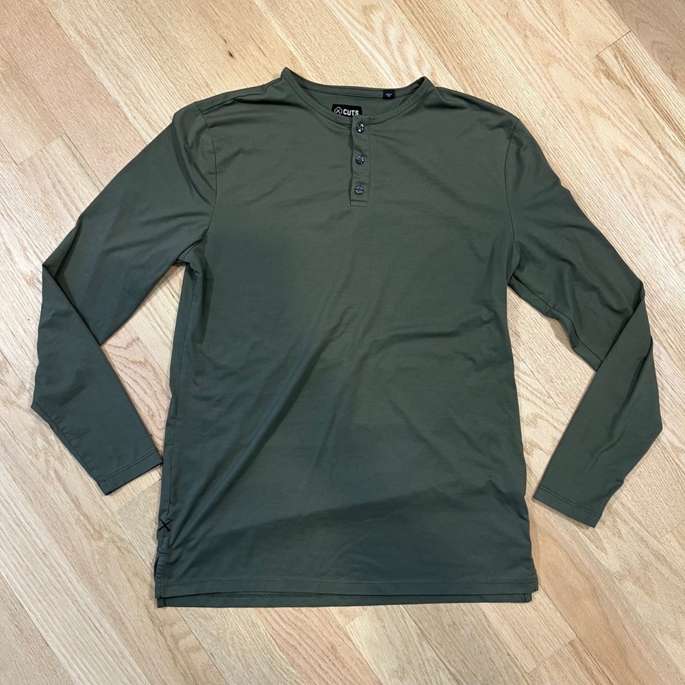 Cuts Clothing Shirt Long Sleeve Henley Men's L Pyca Pro Split Hem Olive Green