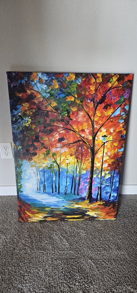 Leonid Afremov Original Oil “Fog Autumn Alley” 24x36 Signed COA