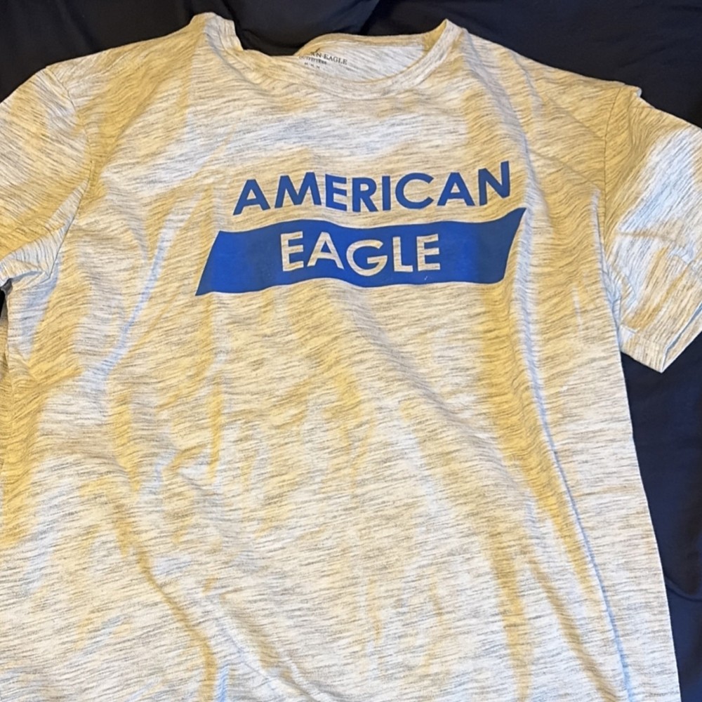 American Eagle Standard Fit Men's Cotton Logo T-Shirt Gray M Crew Neck Short Sl…
