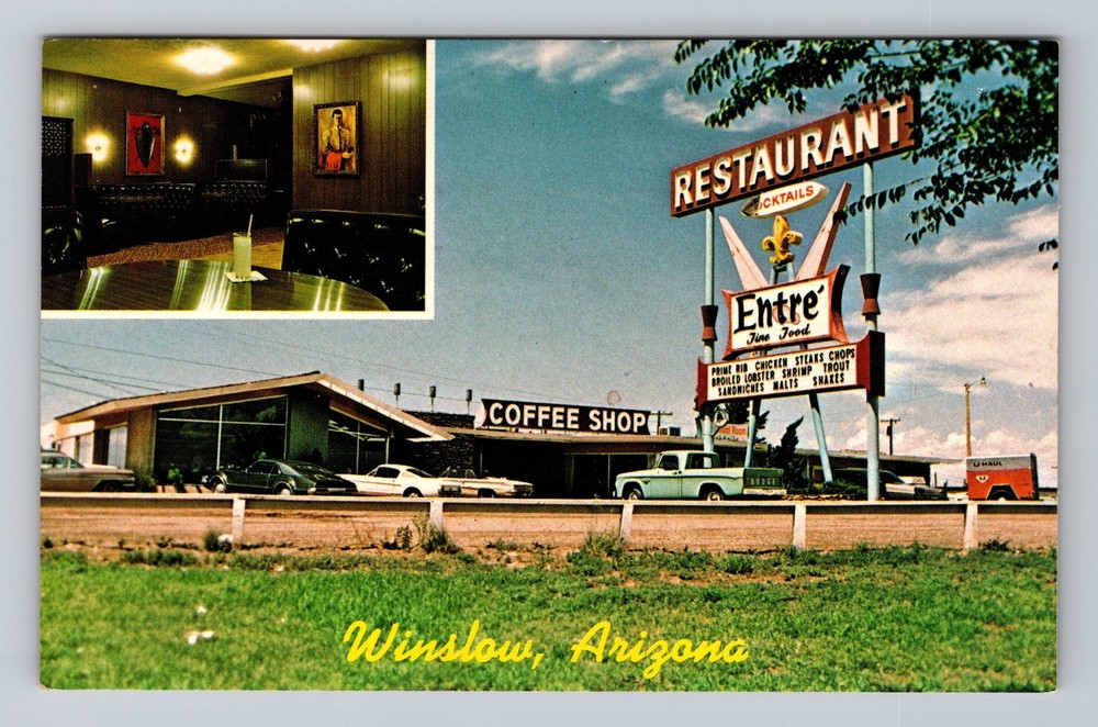 Winslow AZ-Arizona, Entre Restaurant & Cocktail Lounge Vintage Postcard Postal