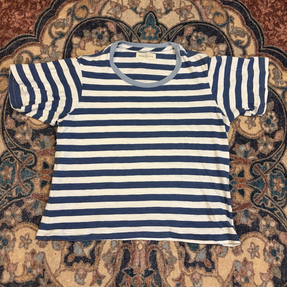 Imogene + Willie Women’s Striped Ringer Tee Large Blue White Breton USA