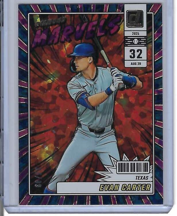 2025 Panini Donruss Diamond Marvels Evan Carter #4 Pink Ice /99 Texas Rangers
