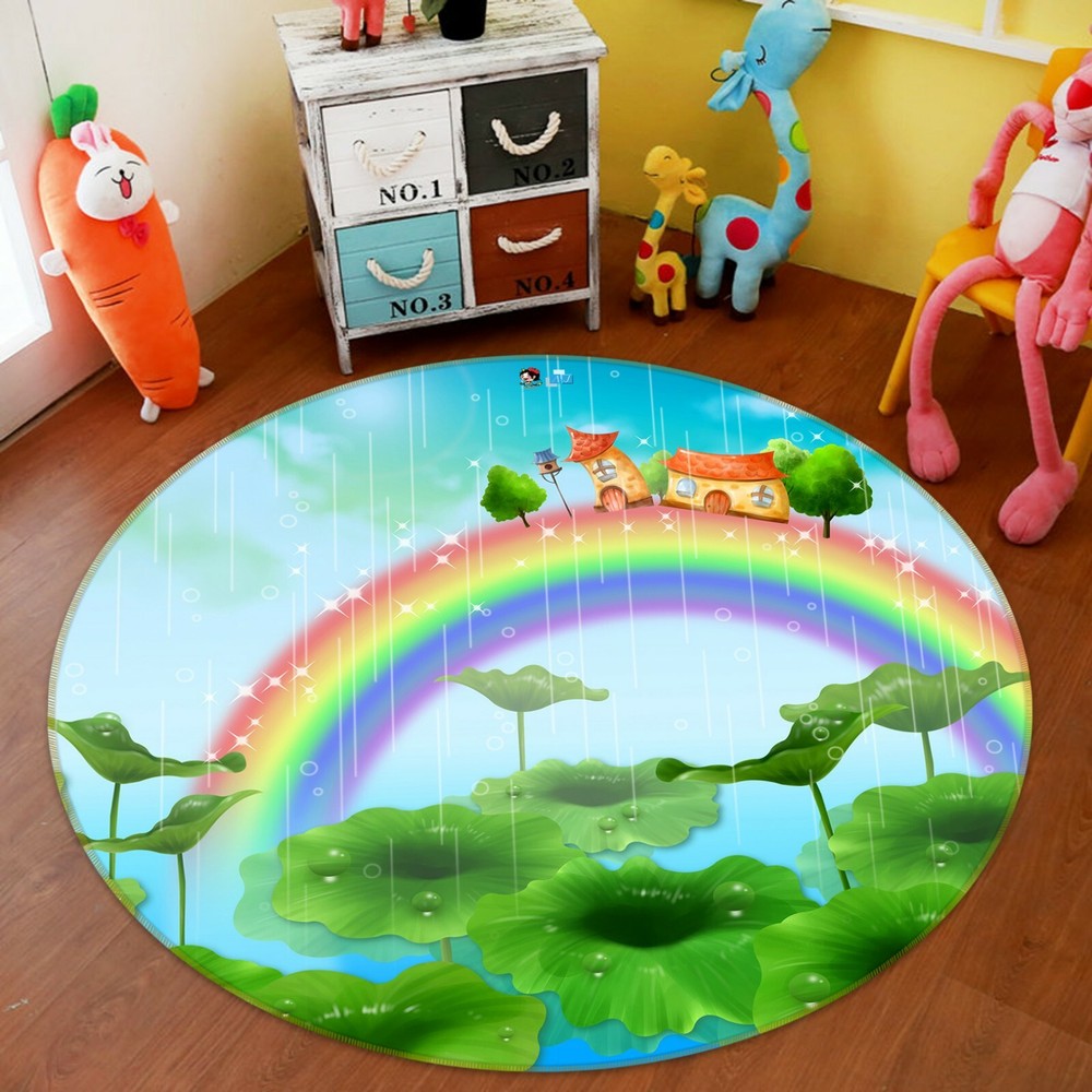 3D Cartoon Rainbow Lotus Leaf NAO3907 Game Rug Mat Elegant Photo Carpet Mat Fay