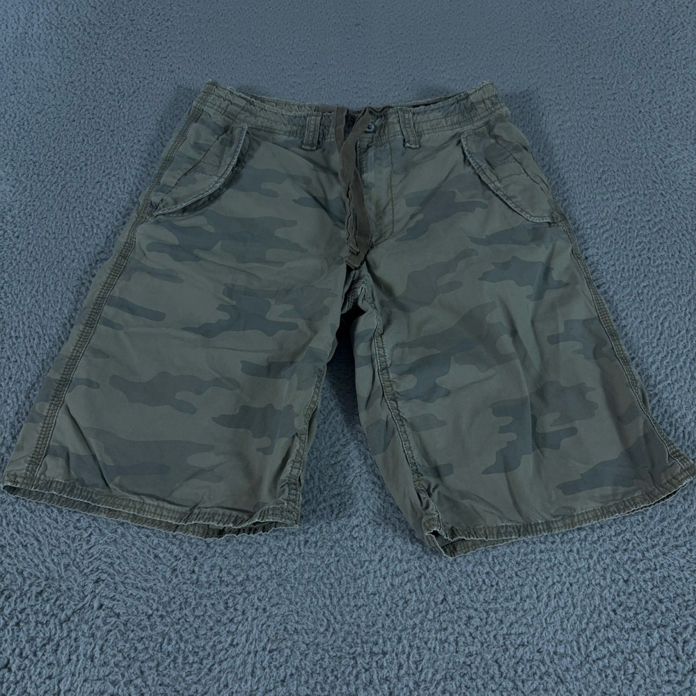 VINTAGE Old Navy Cargo Shorts Mens 30 Green Camo Field Tested Drawstring Y2K