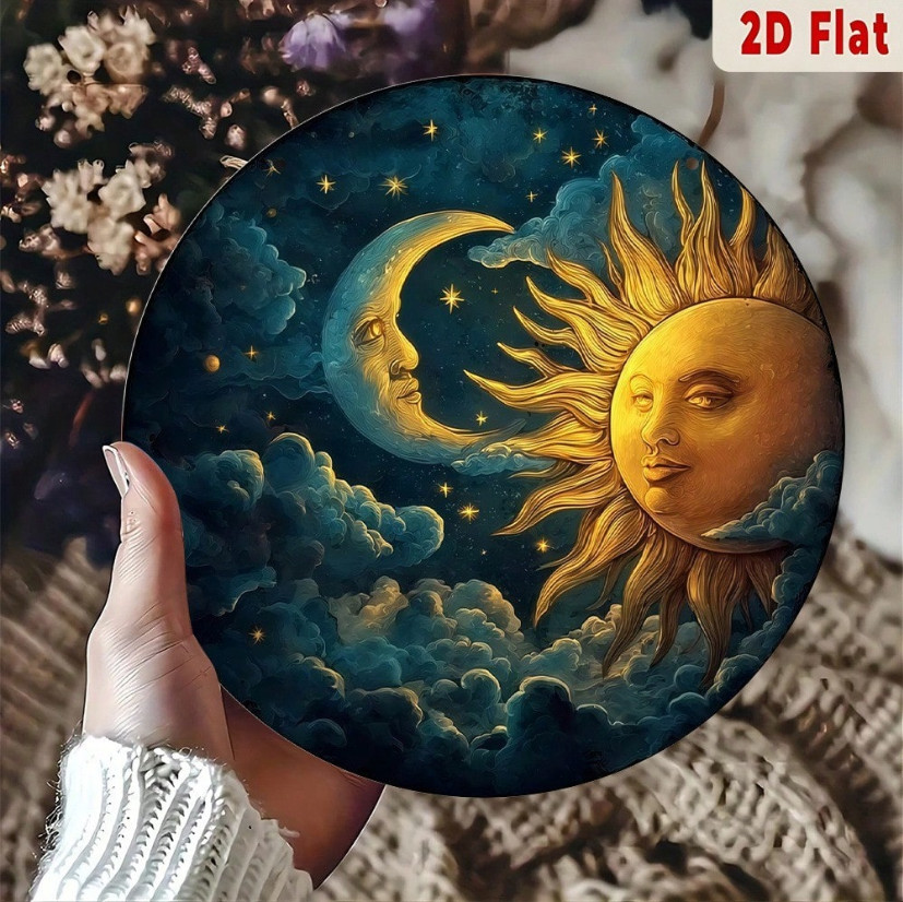 Sun And Moon Metal Wall Art Decor 2D Flat Aluminum Celestial Night Sky Sign For