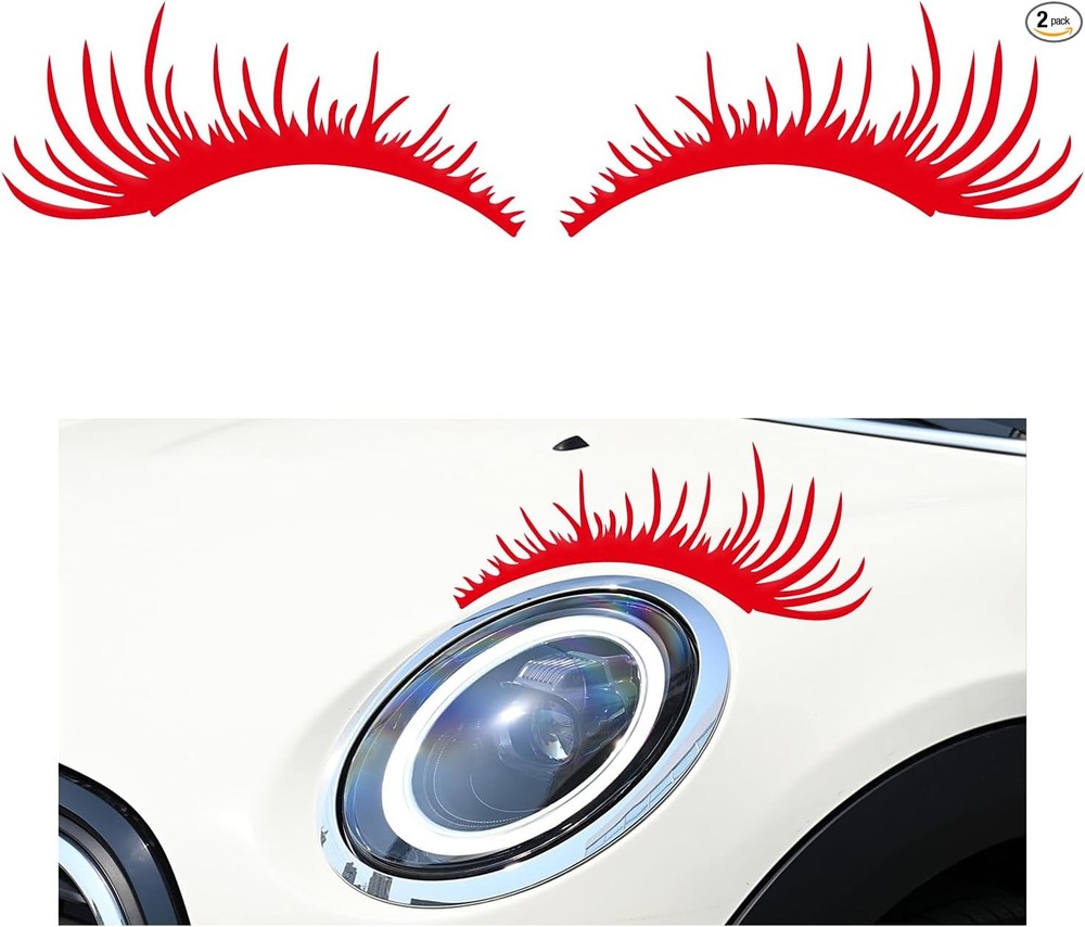 2 PCS Car Headlight Eyelash Decals, Waterproof Reflective PET Stick Color: Red