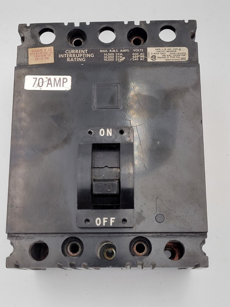Square D FAL36070 70 A 3-Pole 3-Phase Bolt-On Circuit Breaker 600VAC 125/250VDC