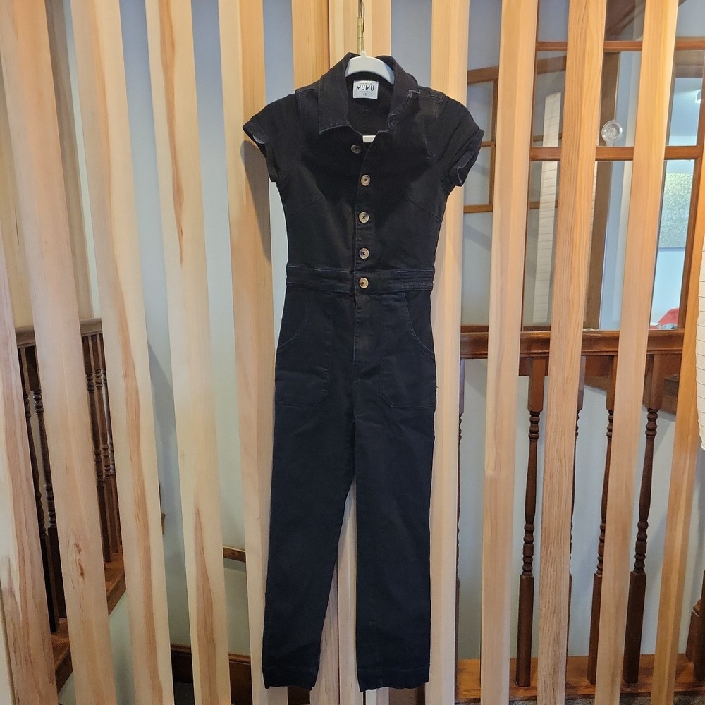 Show Me Your Mumu Emery Denim Black Jumpsuit XS