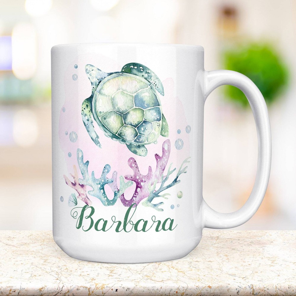 Ocean Sea Turtle Personalized Name Coffee Mug Microwave Dishwasher Safe Cup