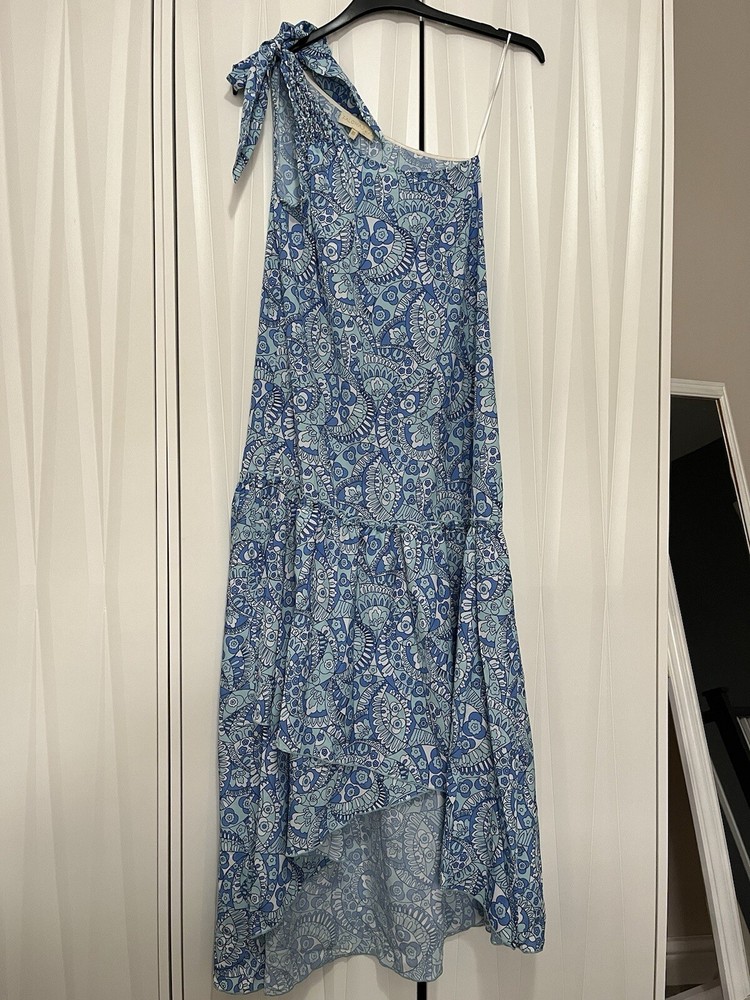 Ladies Paloma Blue One Shoulder Paisley Print Long Dress Size XS