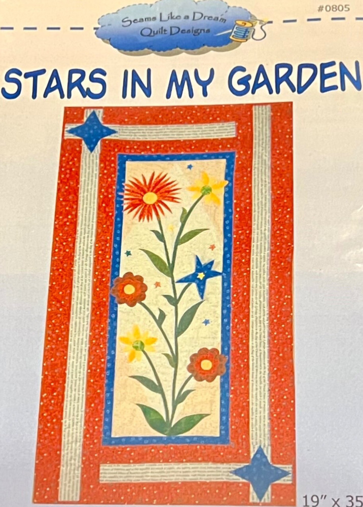 STARS IN MY GARDEN Quilt Pattern 19”x35” Fuse Flowers & Leaves with Optional 3-D