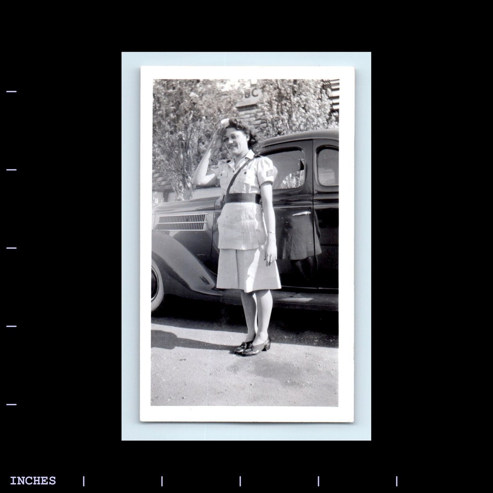 Old Vintage Photo WOMAN BY CLASSIC CAR