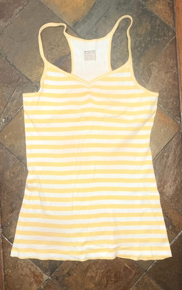 Mossimo Racerback Tank Top Womens XXL Yellow White Striped Built In Bra NEW!