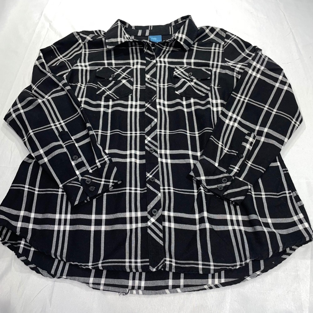 Harry Potter Torrid Plaid Flannel Shirt Hogwarts Crest Black White Womens Size 1