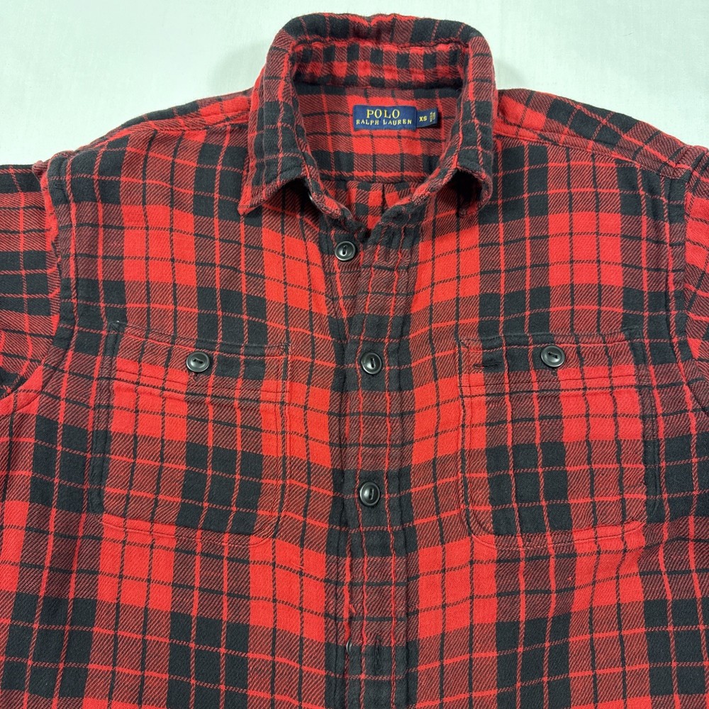 SHIRT FLANNEL Polo Ralph Lauren WOMENS SMALLRed & Black Plaid  Button-Up Shirt,
