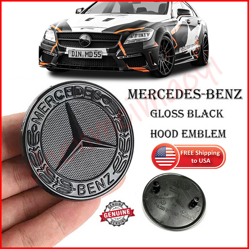 ABS Gloss Black Laurel Wreath Hood Emblem for Mercedes CLA E CLS SLK-image