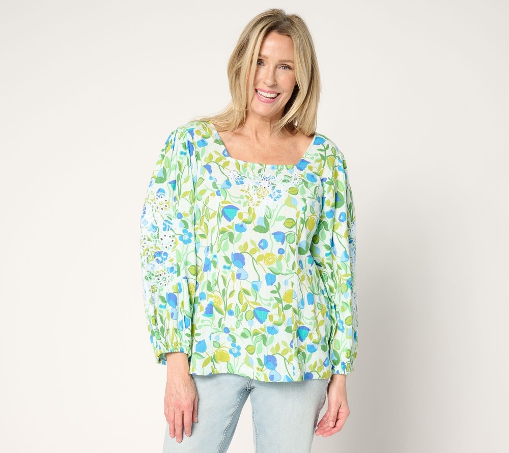 Susan Graver Women's Top Sz XS PURE Embroidered Printed Multi-colored A684083