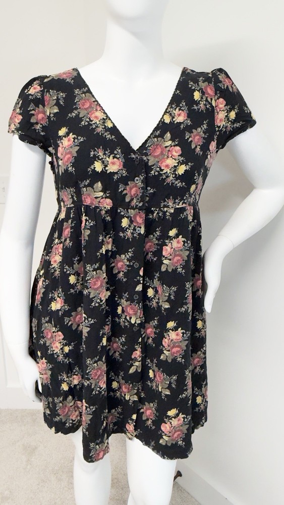 Denim & Supply Ralph Lauren Floral Babydoll Dress Black Rose Print Size L