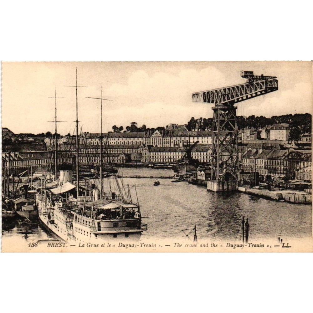 Vintage Brest France Postcard La Grue et le Duguay-Trouin Ship Levy Fils et Cie