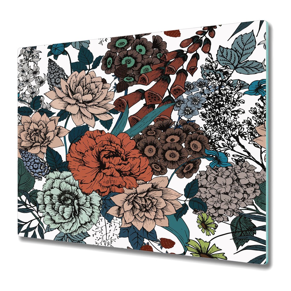 Glass Chopping Cutting Board Vintage Roses Watercolour Roses Garden 60x52