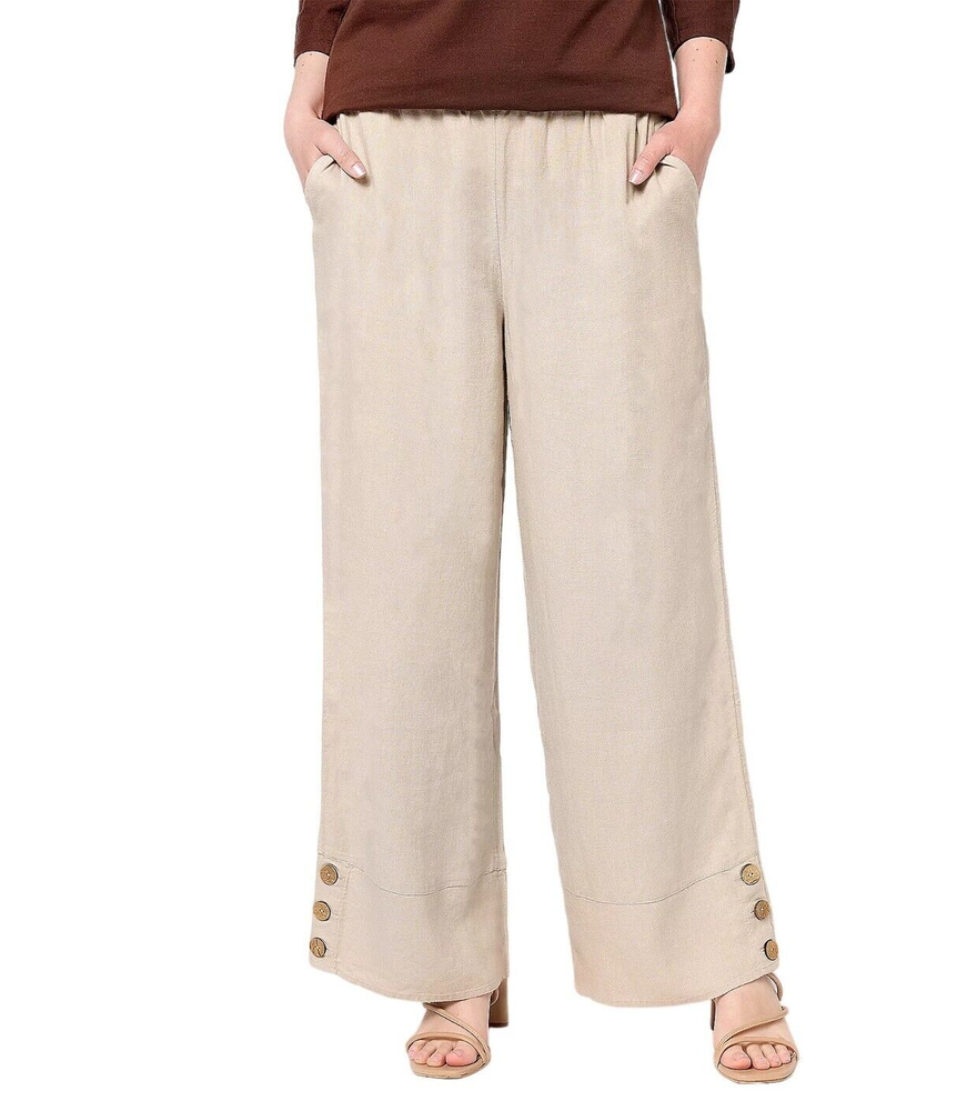 Denim & Co. NaturalsRegular Linen Blend Side Button Ankle Khaki Pants Large