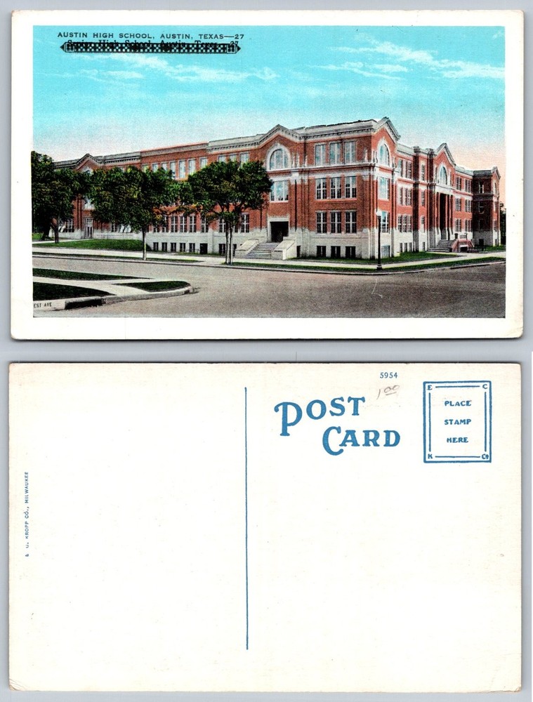 Vintage Austin High School Austin TX Linen Postcard E. C. Kropp Co.