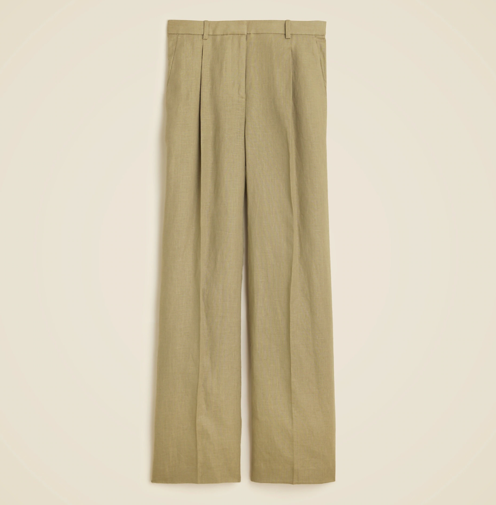 New JCREW Size 4 Wide Leg Essential Pant in Linen Dusty Fatigue $128 BW528