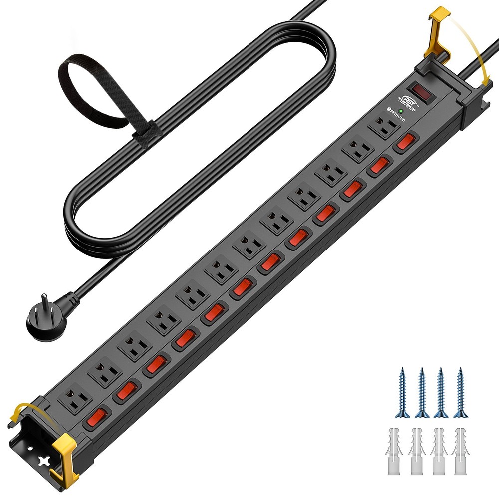 12-Outlet With an independent switch Metal Power Strip,9ft Cable/15A/1875W/1020J