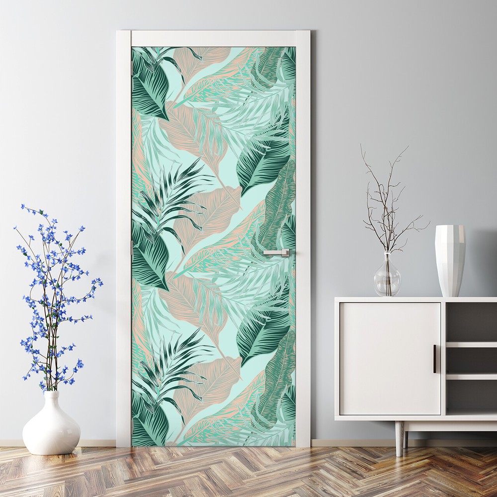 Bubble Free Door sticker Exotic Palms Tropical Wall Covering Home Decor