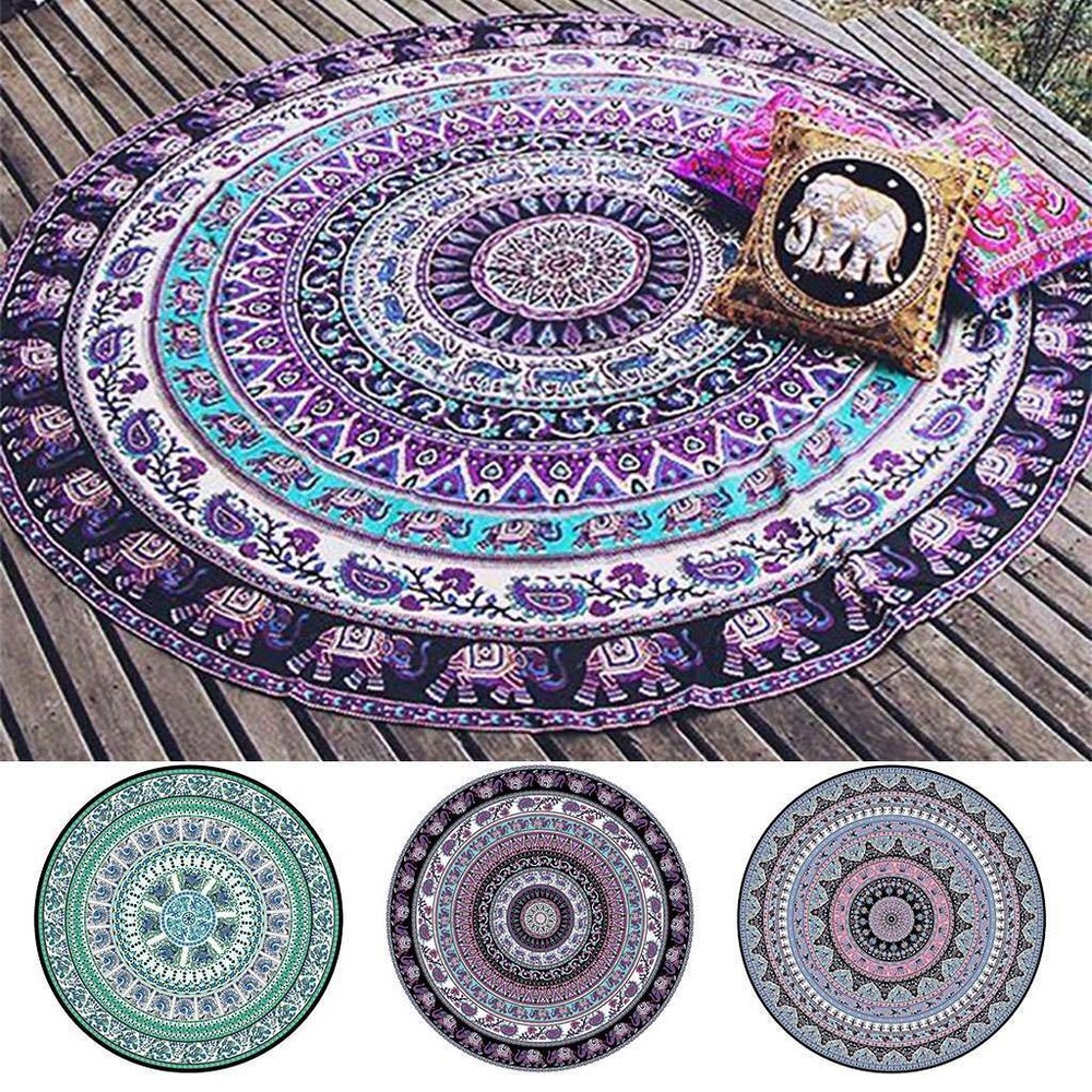Indian Mandala Psychedelic Tapestry Hippie Wall Hanging Round Bedspread Blanket