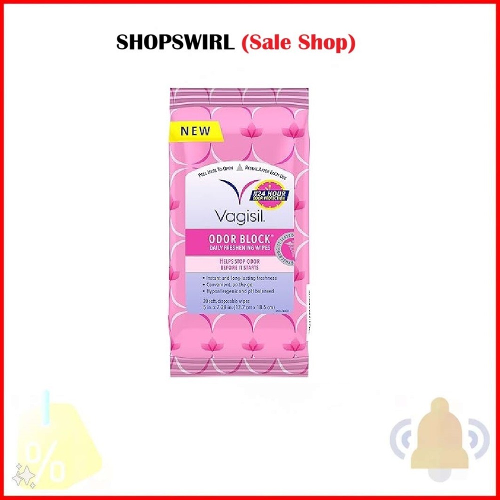Vagisil Odor Block Daily Freshening Feminine Intimate Wipes. 20 Wipes in a Pouch