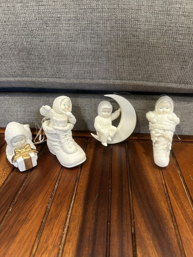Department 56 Snow Babies Christmas Ornaments Lot of 4 in Good Used Condition