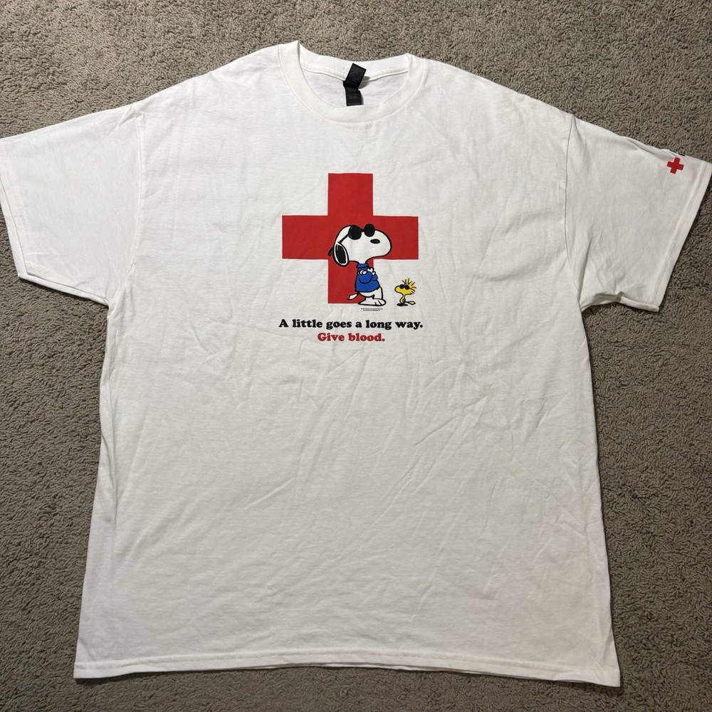 Peanuts Snoopy American Red Cross Blood Drive T Shirt Joe Cool Men’s XL White
