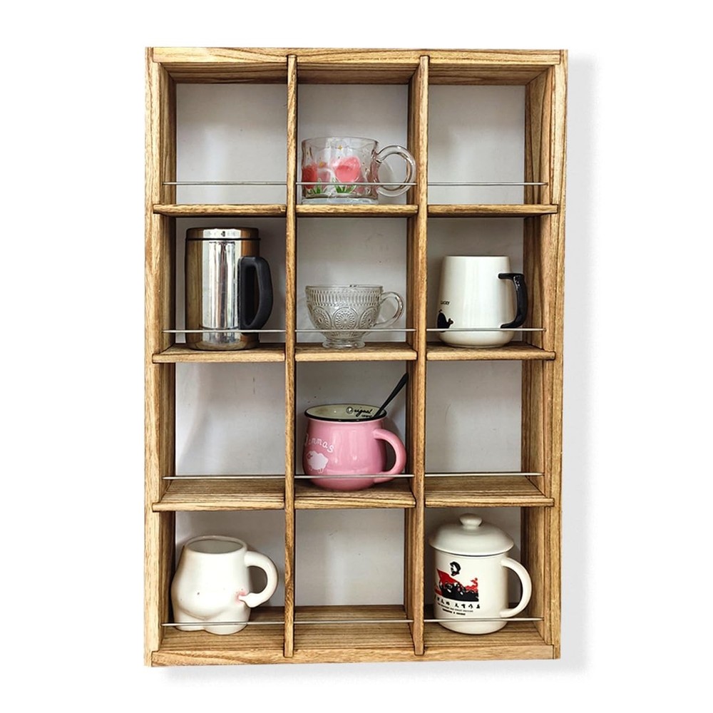 Wall Mounted Coffee Mug Display Rack, 17x25 Large Wooden Display Shelves Cup ...