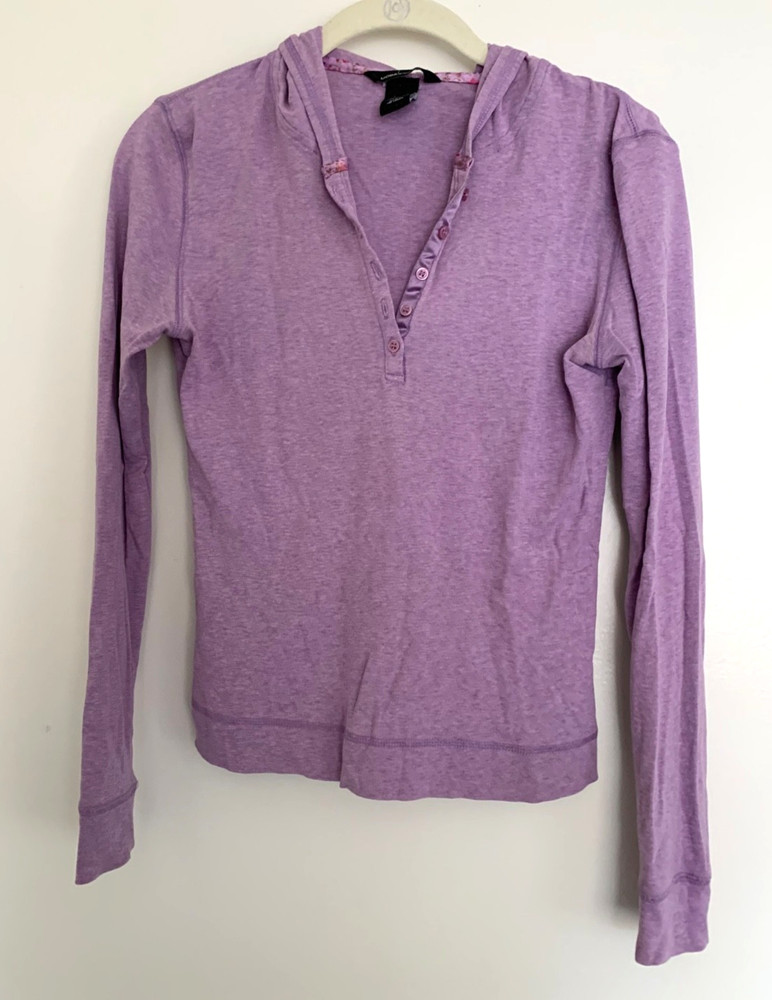 Moda International Lavender Lightweight Henley Hoodie Women’s Small, 100% Cotton