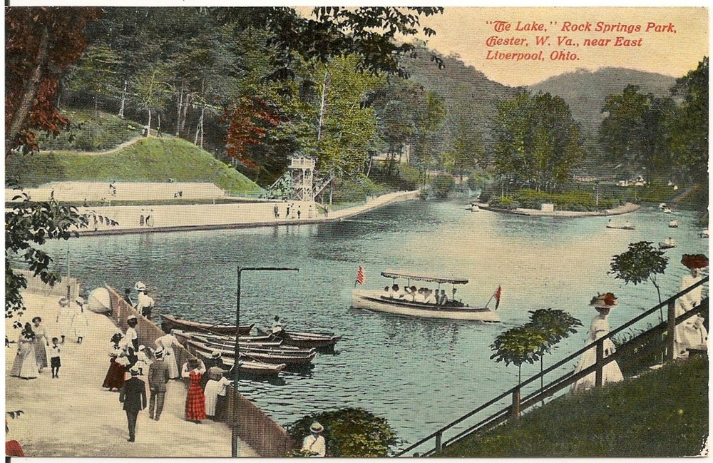 'The Lake' at Rock Springs Amusement Park Chester WV Postcard