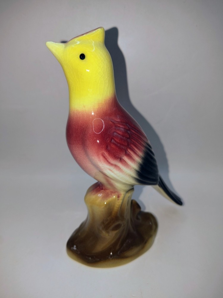 Vintage Royal Copley Pottery Multicolored Bird On A Stump Figurine