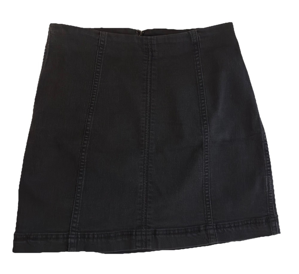 Free People Modern Femme Black Denim Mini Skirt Women’s Size 8 Zip Back